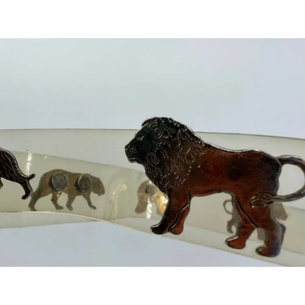 Vintage Clear Plastic Safari Animal Belt Lion Elephant Rhino Hippo 38